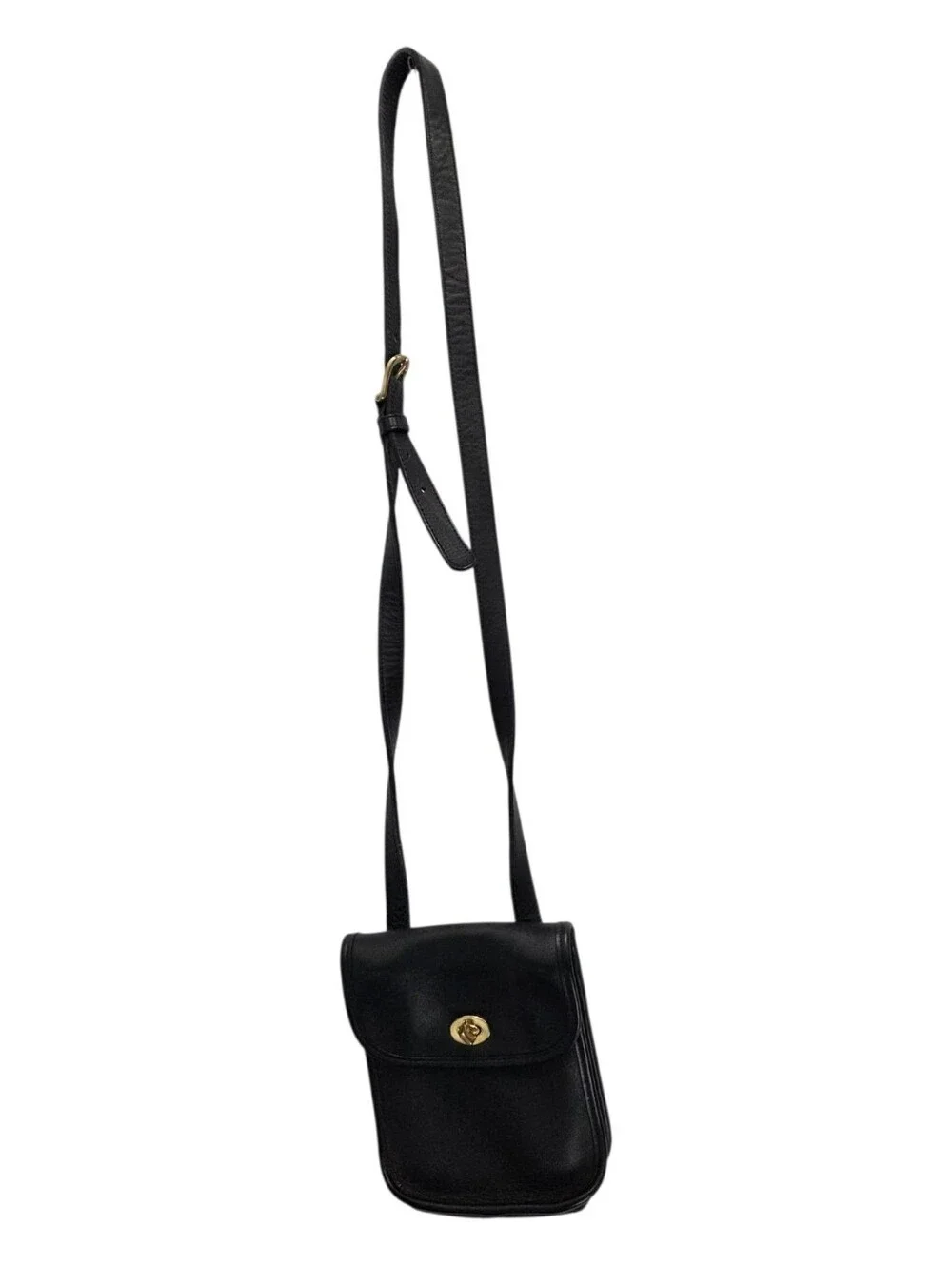 Vintage Coach Small Sidepack (#9978) Black Leather Crossbody Brass Turnlock